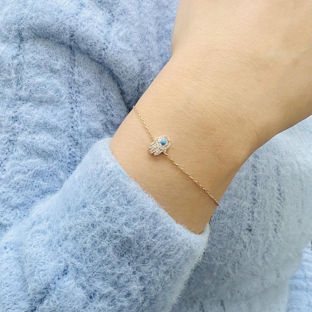 Rachel Koen Diamond Hamsa Bracelet 14k Rose Gold 0.15cttw